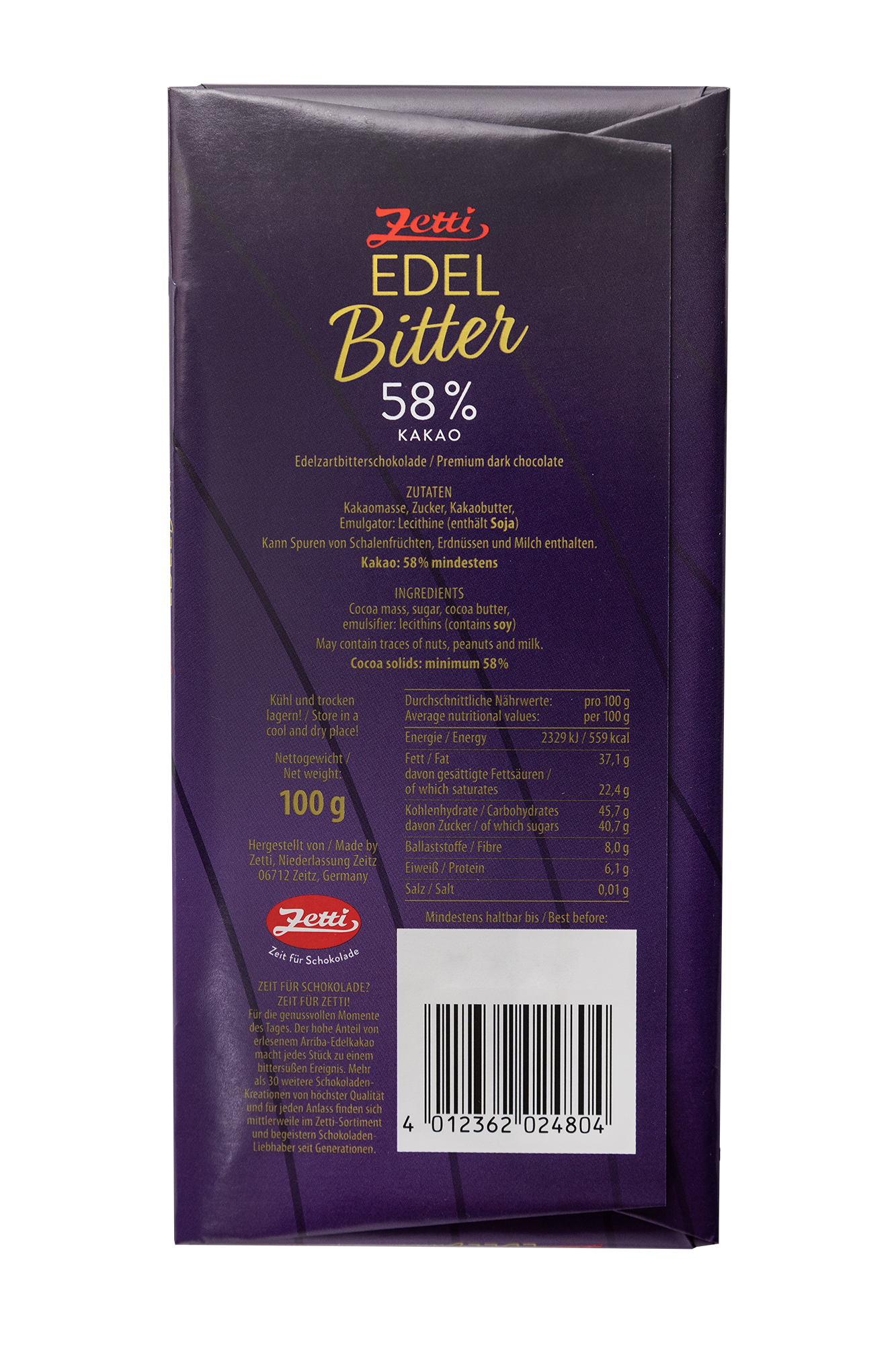 Rücksweite der Zetti Edelbitter Tafel 58%