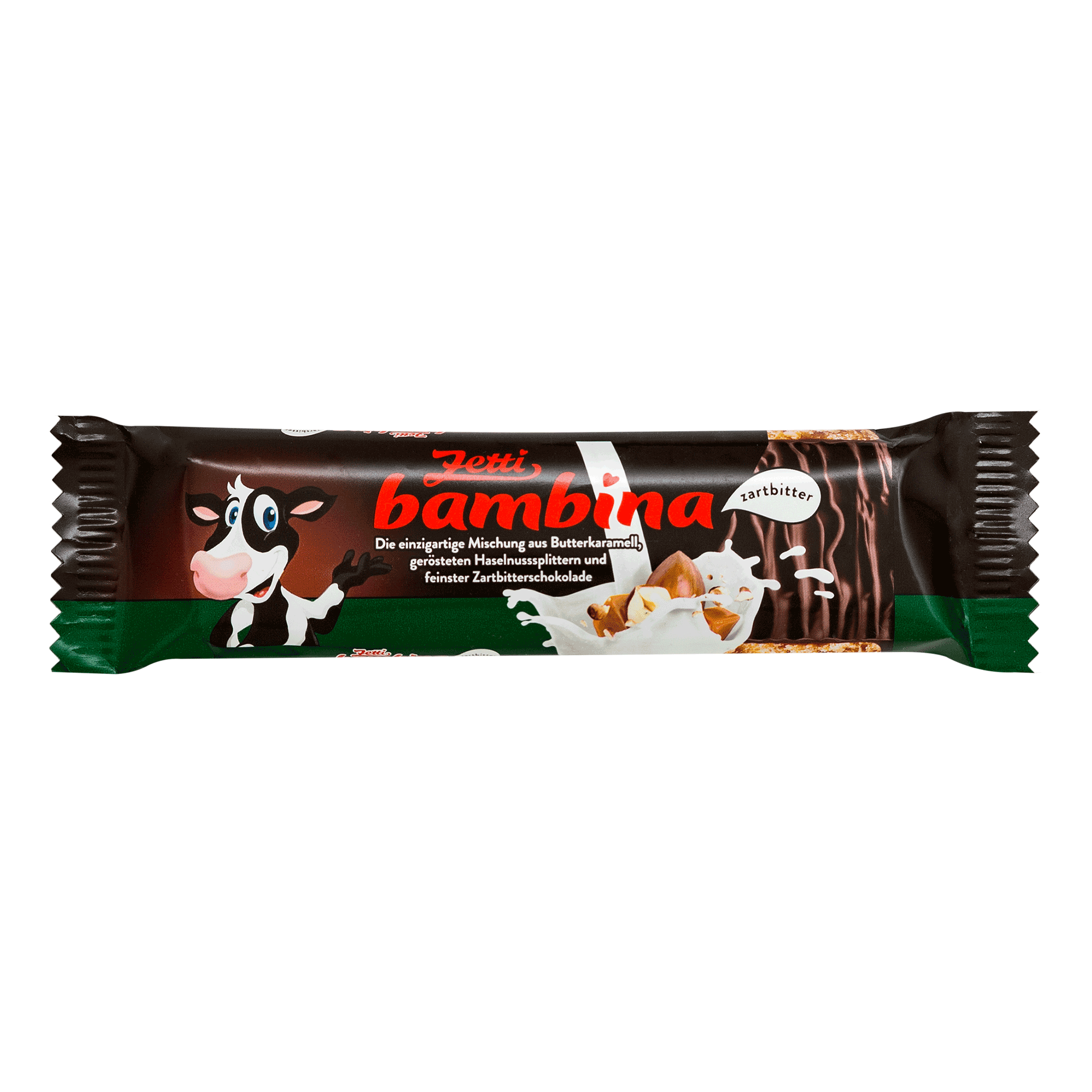 Vorderseite des Zetti Bambina Riegel in Zartbitter